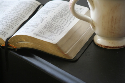 Coffee and open Bible