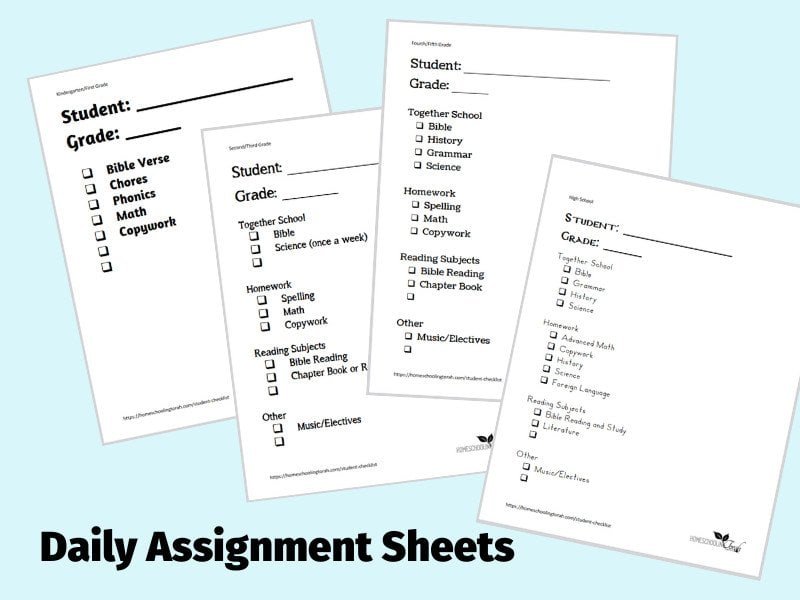 daily assignment sheets