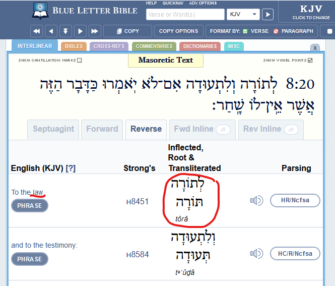 Screenshot Isaiah 8-20 Blue Letter Bible